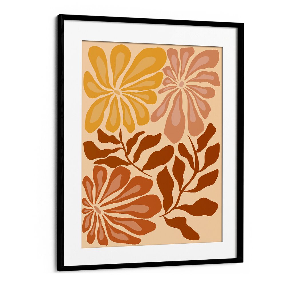 Earthy Elegance by Miho Art Studio Botanical Art Prints Floral Paintings in Black Frame With Mount