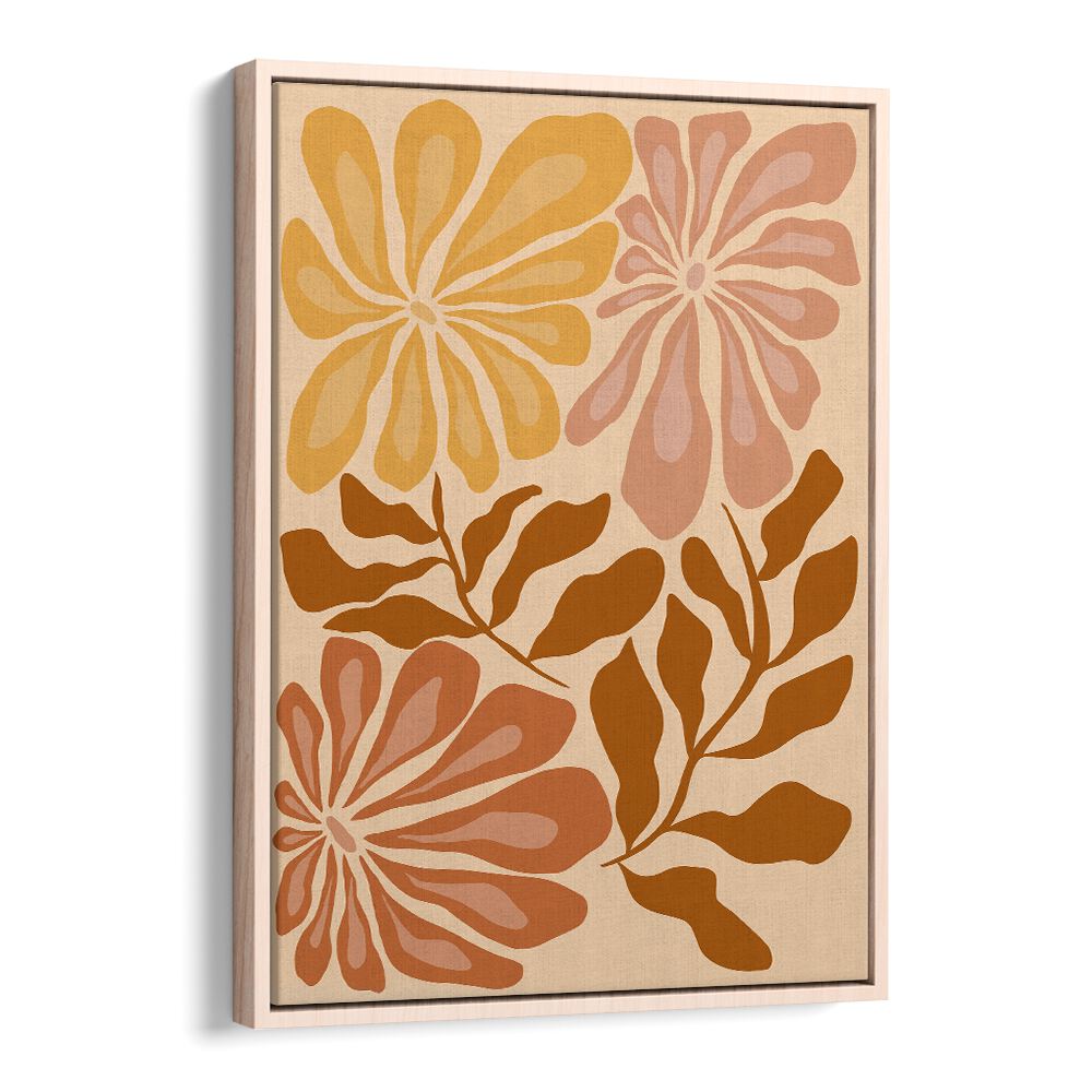 Earthy Elegance by Miho Art Studio Botanical Art Prints Floral Paintings in Oak Wood Floater Frame