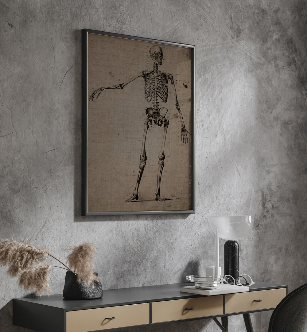 Echoes Of The Beyond Gothic Wall Art Prints in Black Plain Frame hanging on wall above console table.