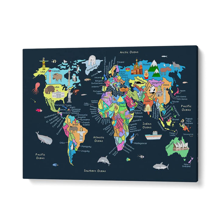 Educational Illustrated Map Of The World For Kids By Carla Daly Kids Room Art in Gallery Wrap