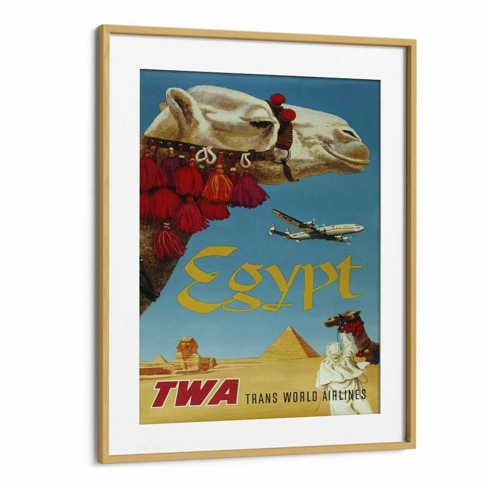 Egypt-Trans World Airlines  Retro Travel Posters in Oak Wood Frame With Mount