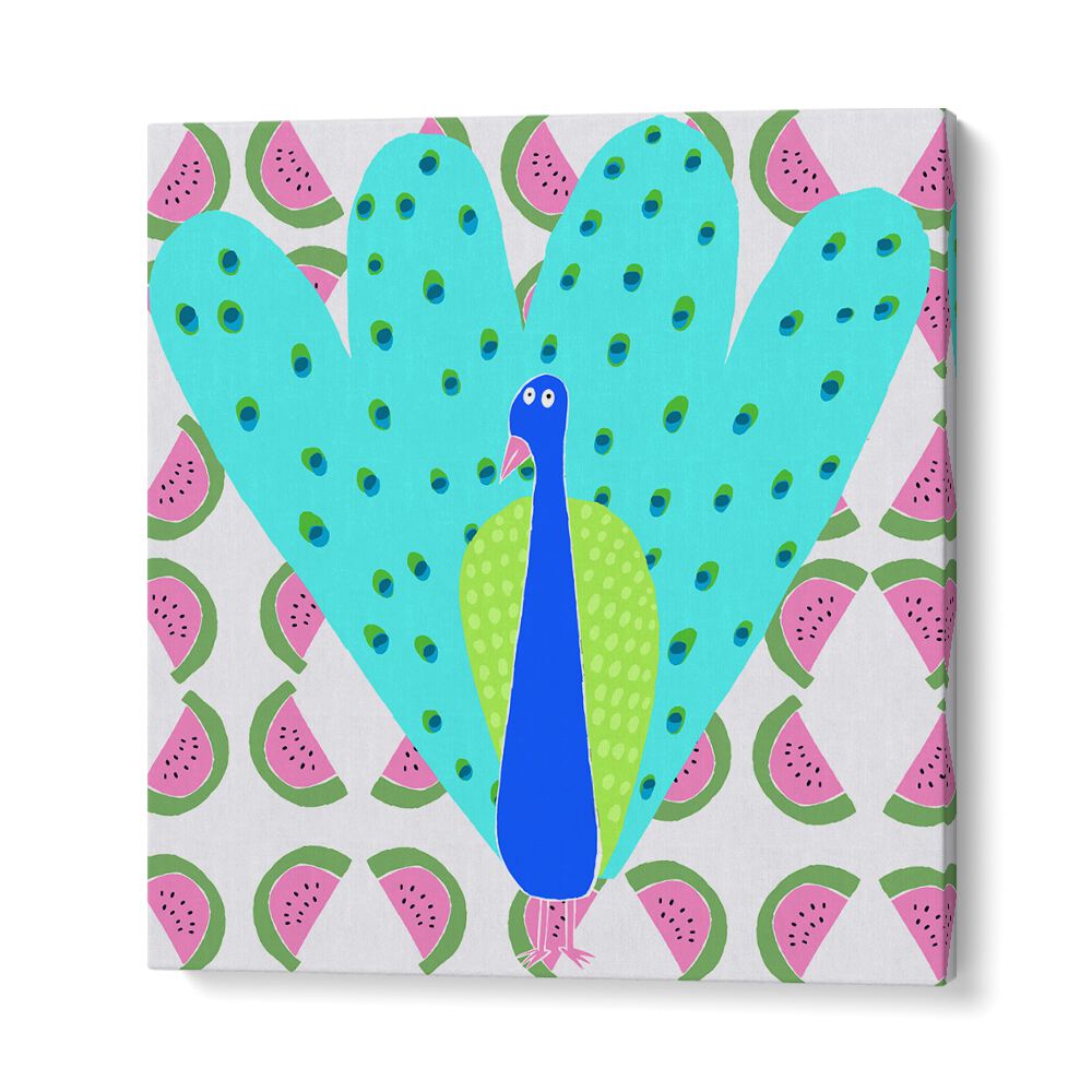 Electric Peacock With Watermelon Pattern By Carla Daly Kids Room Painting in Gallery Wrap