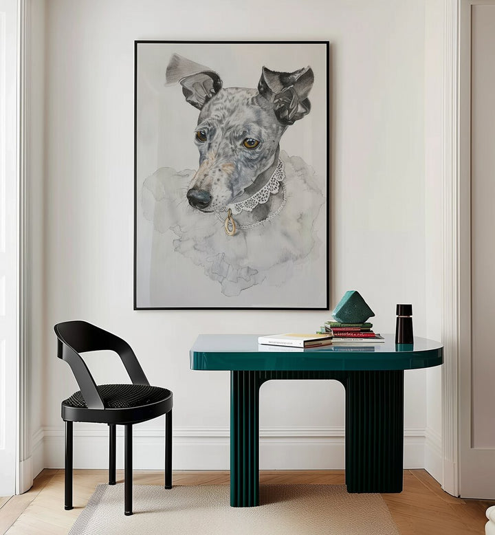 Elegant Sadie Kids Room Paintings Kids Room Wall Art in Black Plain Frame placed on a wall behind a study table