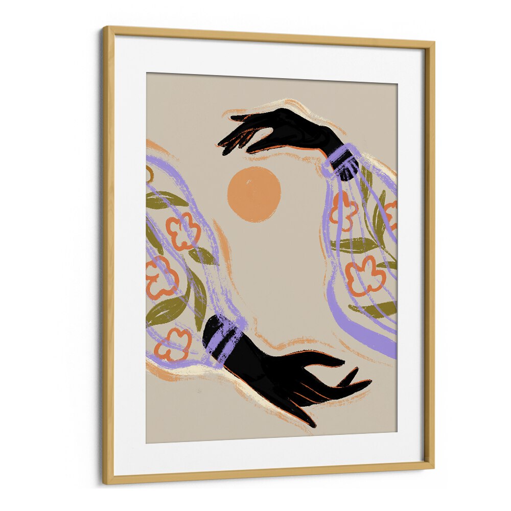 Embrace The Sun By Arty Guava Wall Art Prints in Oak Wood Frame With Mount