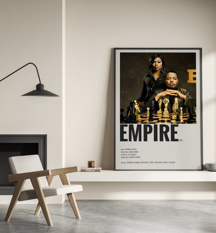 Empire 2015 I Movie Posters in Black Plain Frame place on a wall behind a chair beside lamp