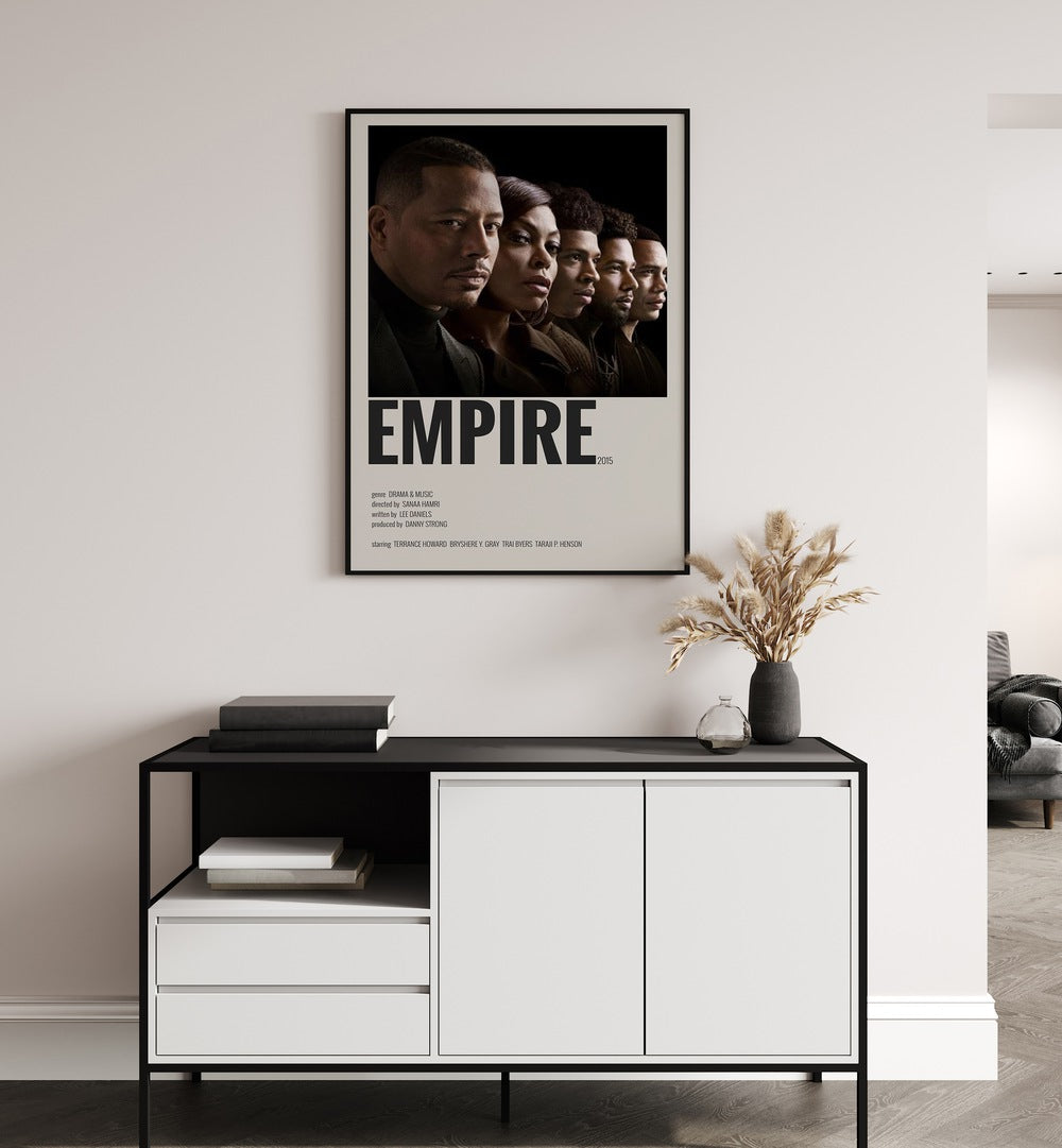 Empire 2015 II Movie Posters in Black Plain Frame hanging on wall above console table