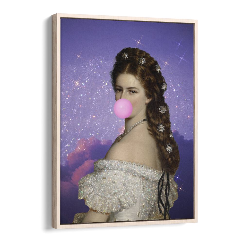 Empress Elisabeth Bubble Gum Portrait I By Grace Digital Art Co Altered Art Prints in Oak Wood Floater Frame