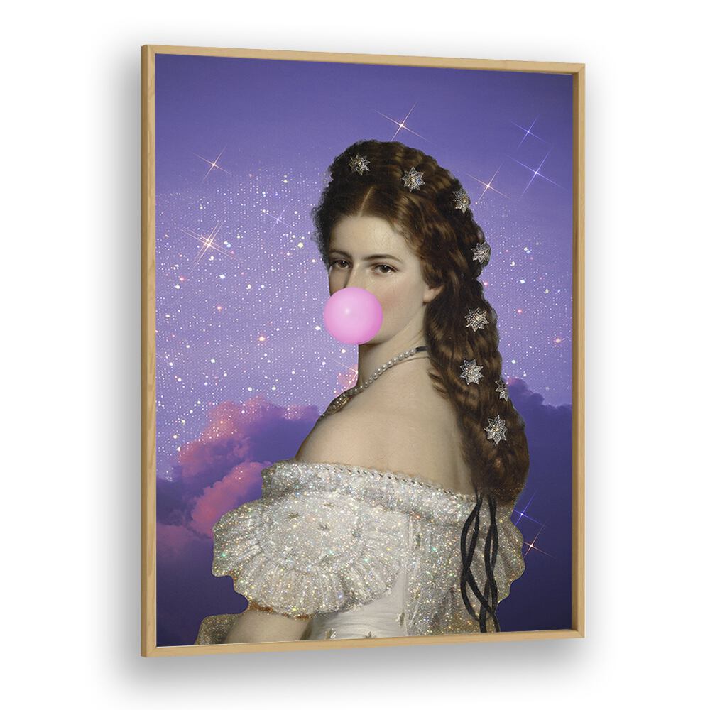 Empress Elisabeth Bubble Gum Portrait I By Grace Digital Art Co Altered Art Prints in Oak Wood Plain Frame