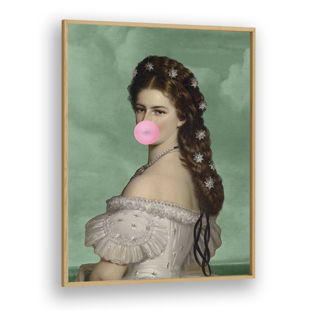 Empress Elisabeth Bubble Gum Portrait II By Grace Digital Art Co Altered Art Prints in Oak Wood Plain Frame