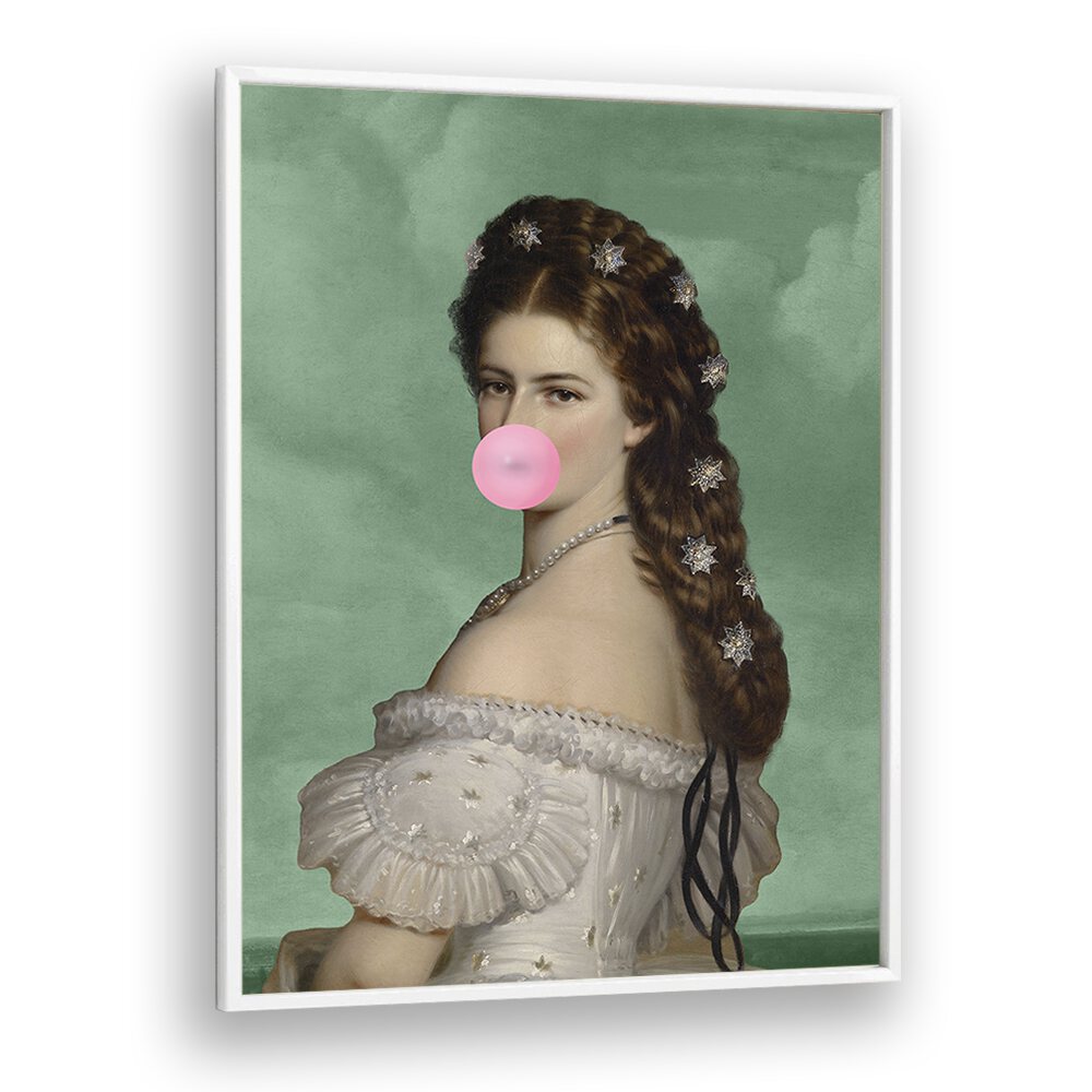 Empress Elisabeth Bubble Gum Portrait II By Grace Digital Art Co Altered Art Prints in White Plain Frame