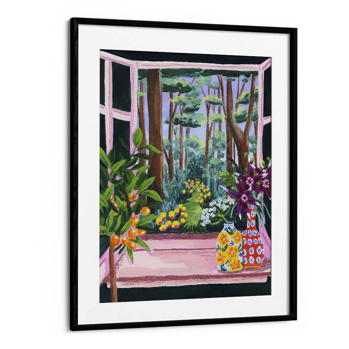 Enchanted Garden By Sarah Gesek Landscape Art Prints in Black Frame With Mount