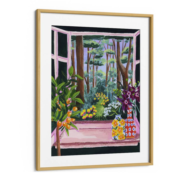 Enchanted Garden By Sarah Gesek Landscape Art Prints in Oak Wood Frame With Mount