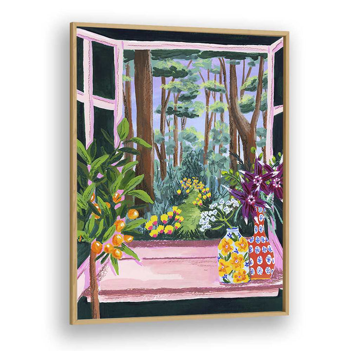 Enchanted Garden By Sarah Gesek Landscape Art Prints in Oak Wood Plain Frame