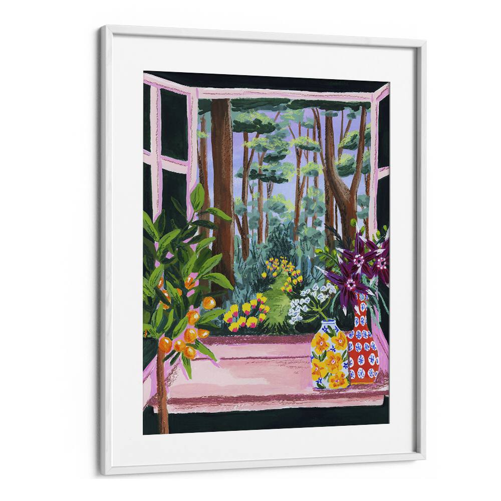 Enchanted Garden By Sarah Gesek Landscape Art Prints in White Frame With Mount