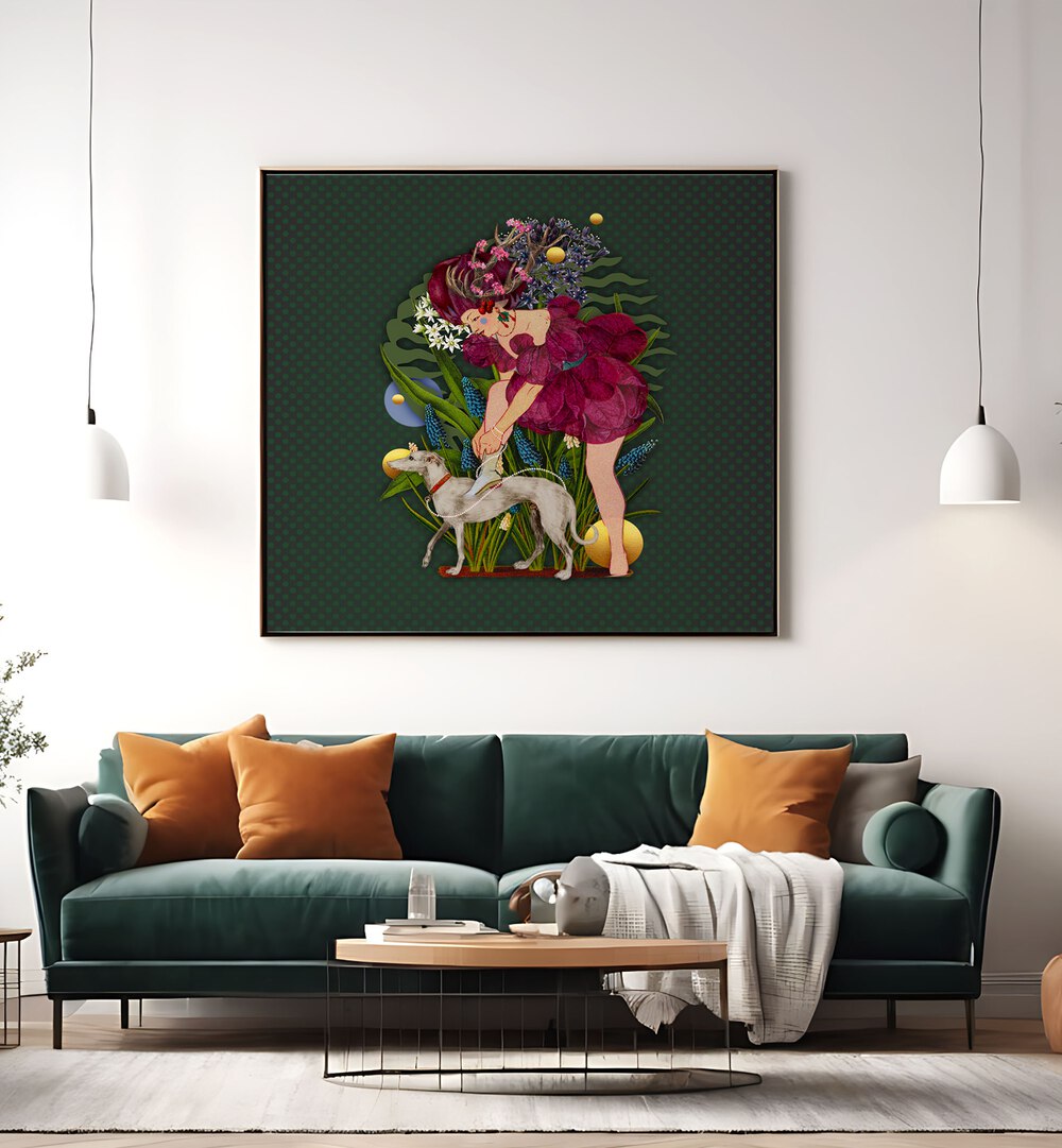 Enchanting artwork from ENCHANTED FOREST IX, PORTRAITS, featuring a whimsical fairy and a graceful dog.