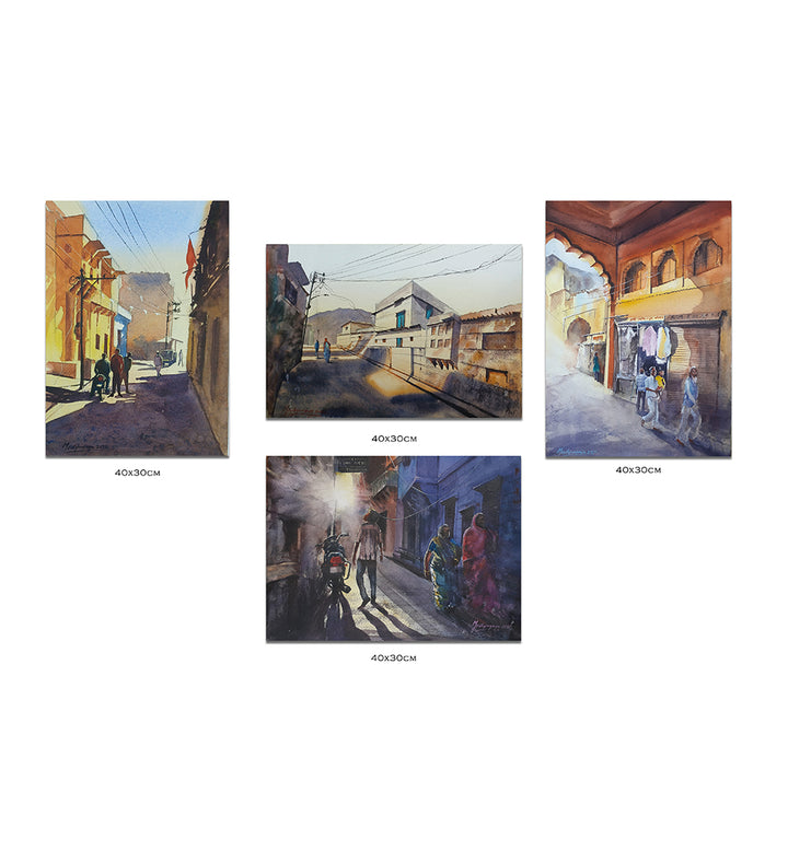 ENCHANTING BUNDI II ,HANDMADE ARTWORKS ,  SET OF 4  PAINTINGS