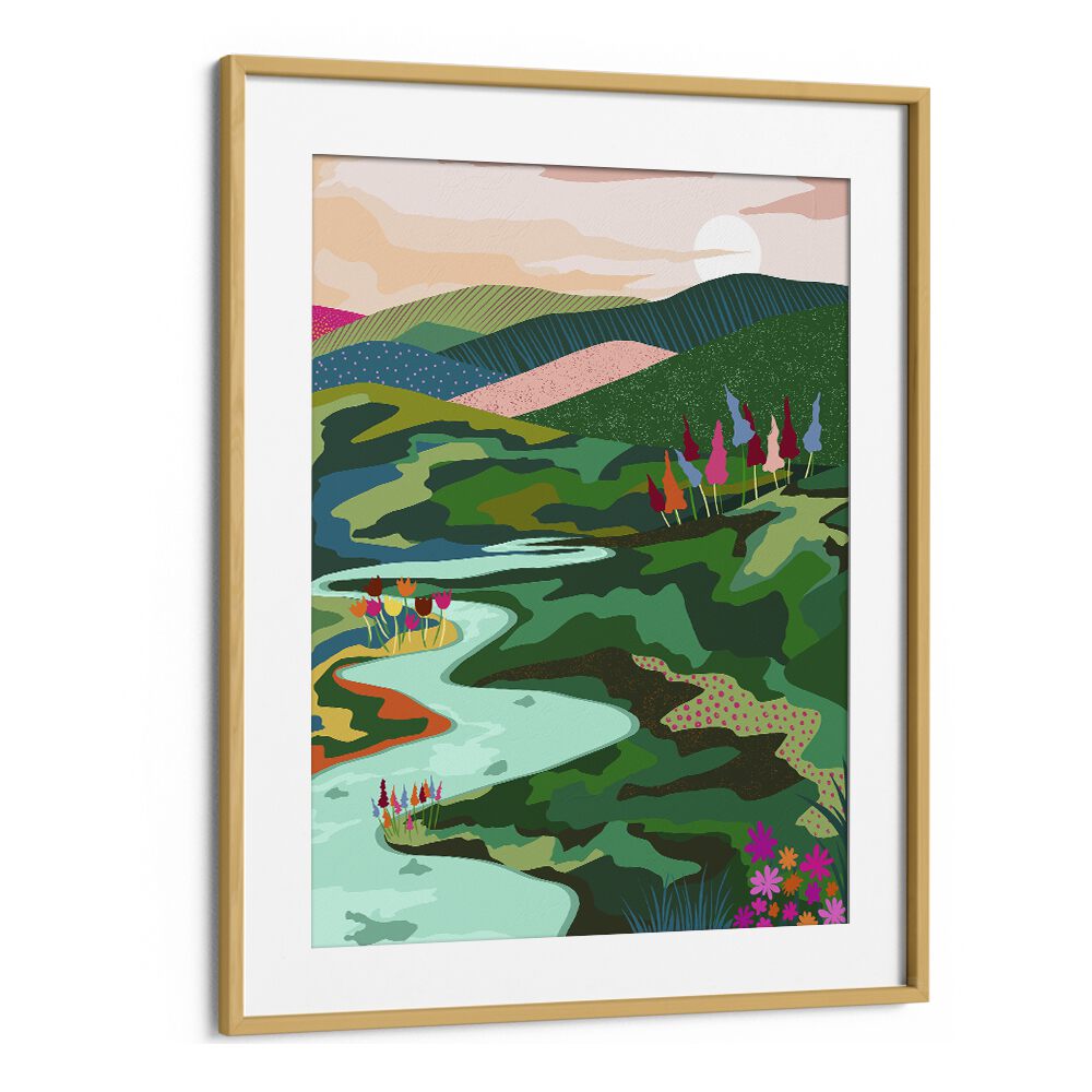 Endless Love By Uma Gokhale Landscape Art Prints in Oak Wood Frame With Mount