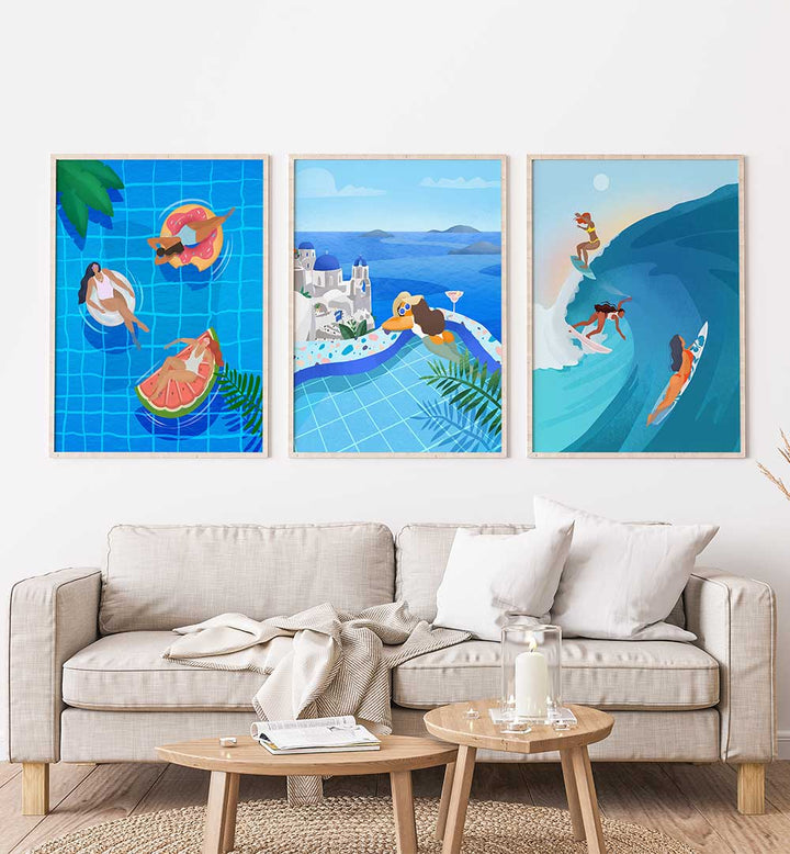 ENDLESS SUMMER SET , SET OF 3 PAINTINGS