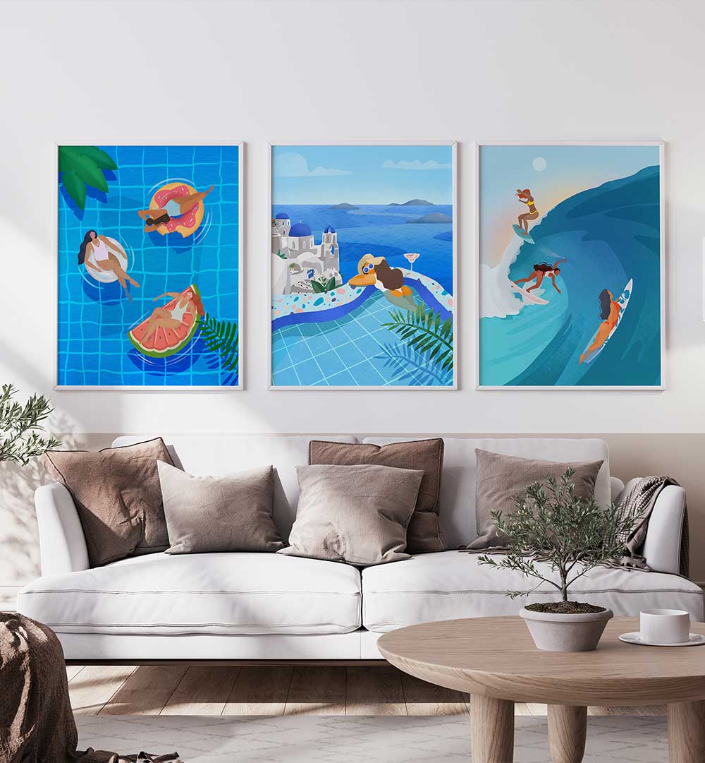 ENDLESS SUMMER SET , SET OF 3 PAINTINGS