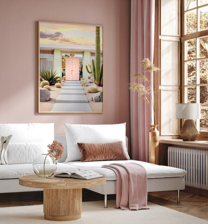 Stylish living room featuring the END OF THE DAY IN PALM SPRINGS, BEACH PAINTINGS by Philippe Hugonnard.
