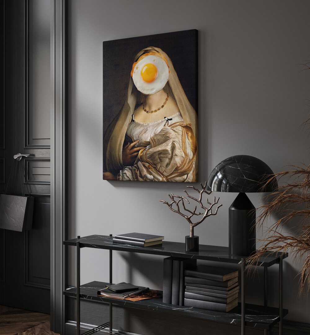 English Breakfast I by the Art Concept Altered Art Prints in Gallery Wrap placed on a wall behind a table and beside a door