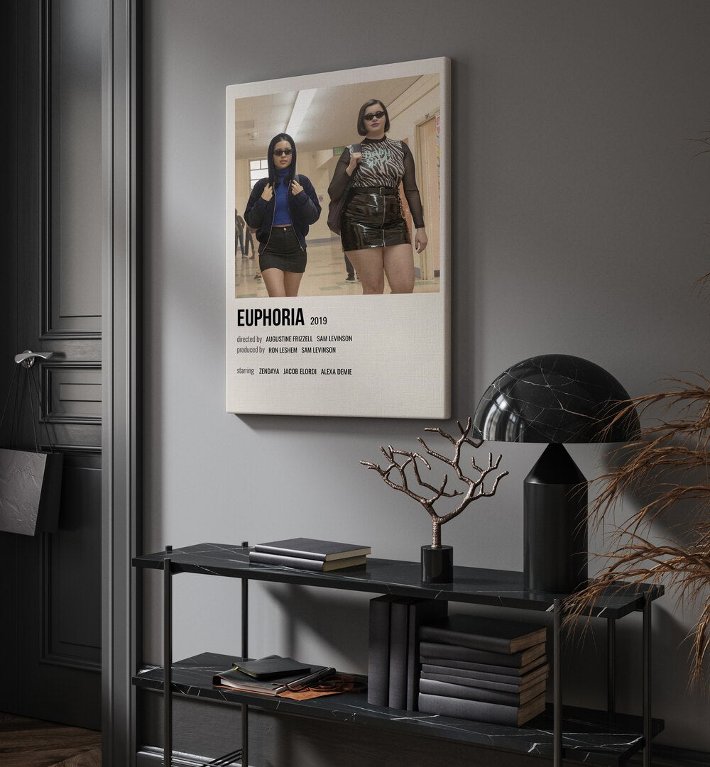Euphoria 2019 II Movie Posters in Gallery Wrap placed on a wall behind a table and beside a door