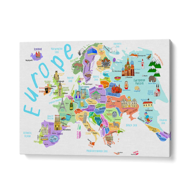 Europe Map With Famous Buildings By Carla Daly Kids Room Art in Gallery Wrap