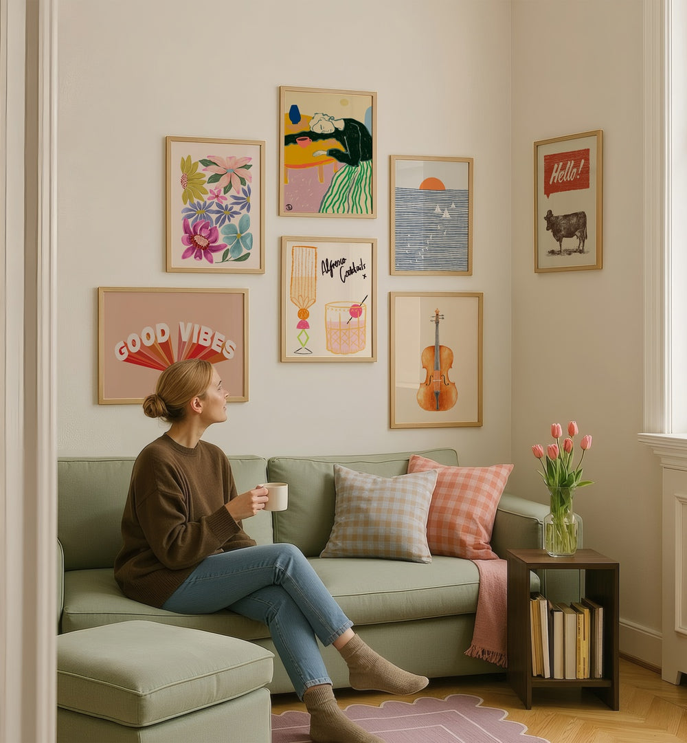 Transform your space with the EVERYDAY WHIMSY GALLERY WALL, GALLERY WALLS filled with vibrant art and charm.