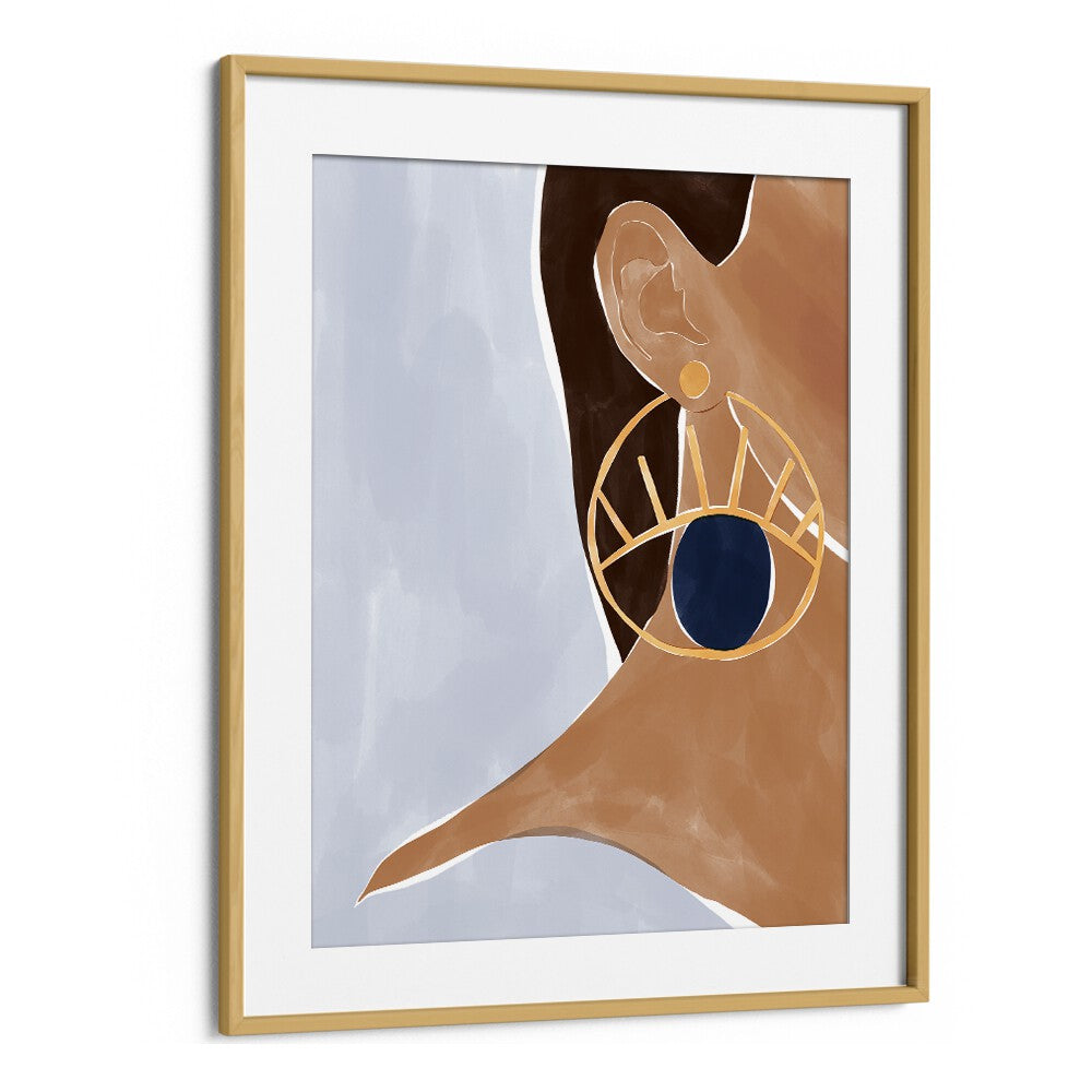 Evil Eye Earring By Ivy Green Women Illustration Paintings in Oak Wood Frame With Mount