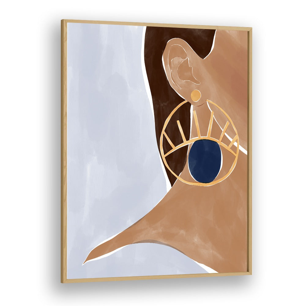 Evil Eye Earring By Ivy Green Women Illustration Paintings in Oak Wood Plain Frame