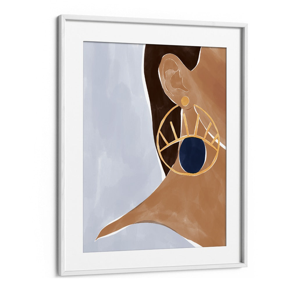 Evil Eye Earring By Ivy Green Women Illustration Paintings in White Frame With Mount