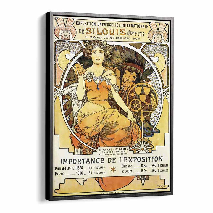 Exposition Universelle Internationale De St Louis 1903 By Alphonse Mucha Vintage Paintings in Black Floater Frame