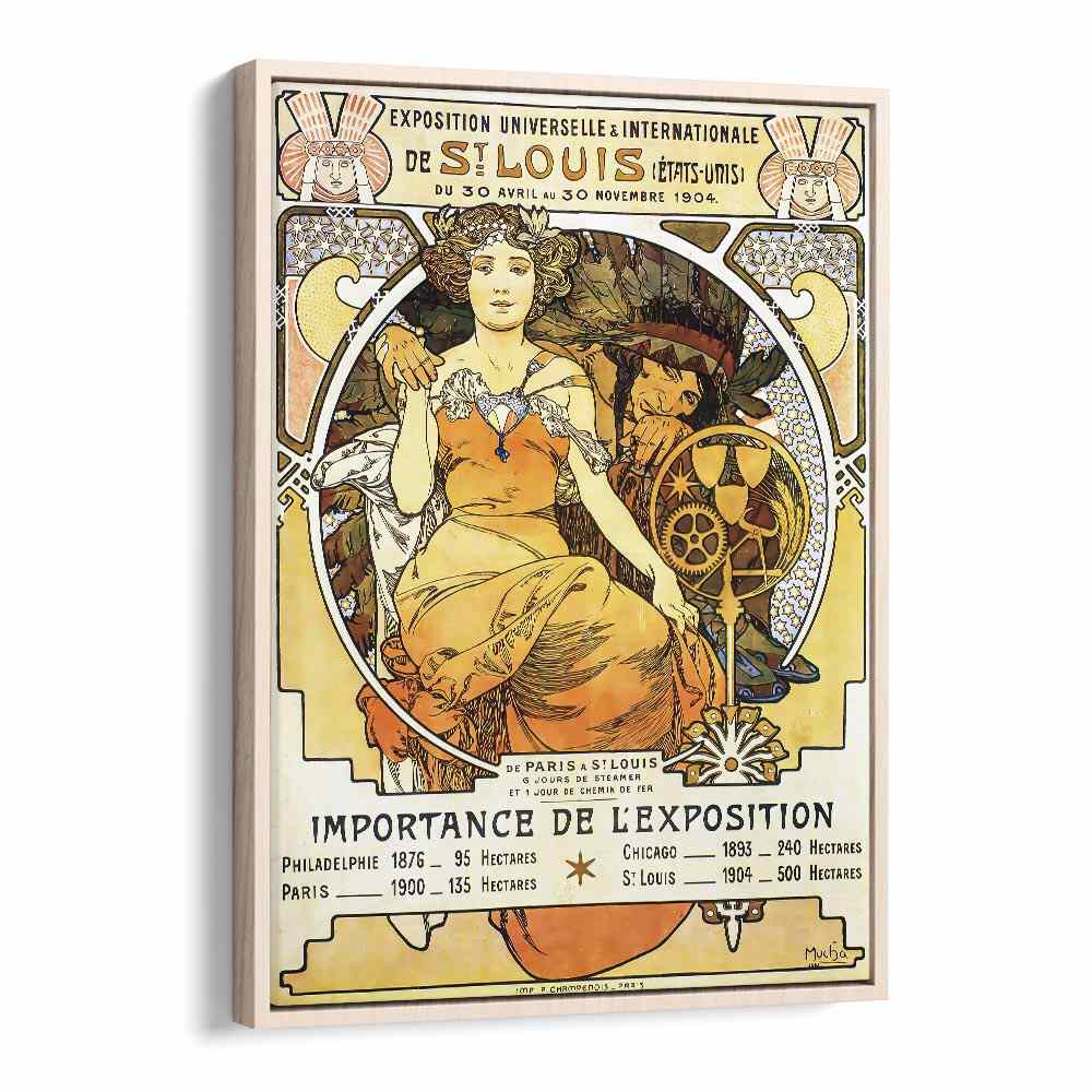 Exposition Universelle Internationale De St Louis 1903 By Alphonse Mucha Vintage Paintings in Oak Wood Floater Frame