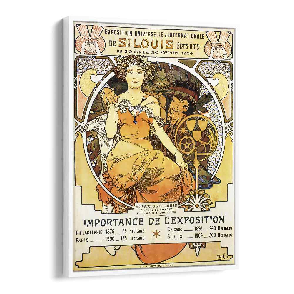 Exposition Universelle Internationale De St Louis 1903 By Alphonse Mucha Vintage Paintings in White Floater Frame