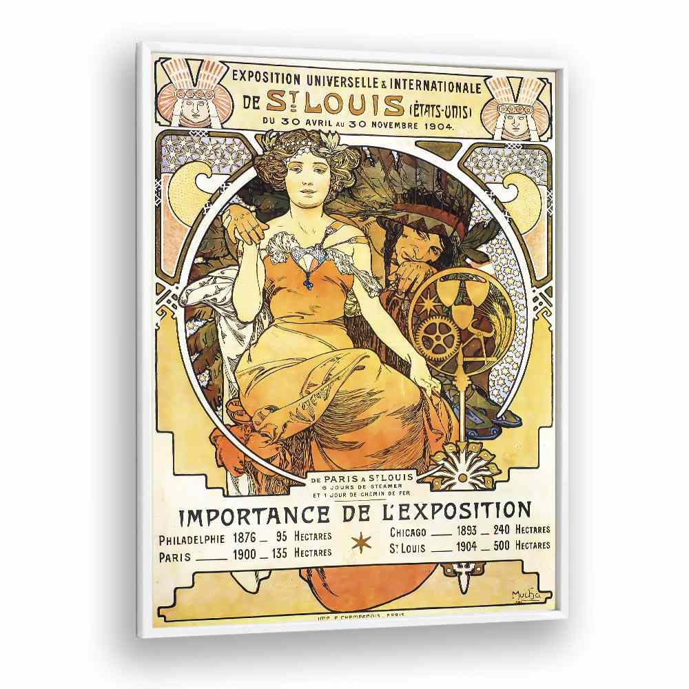 Exposition Universelle Internationale De St Louis 1903 By Alphonse Mucha Vintage Paintings in White Plain Frame