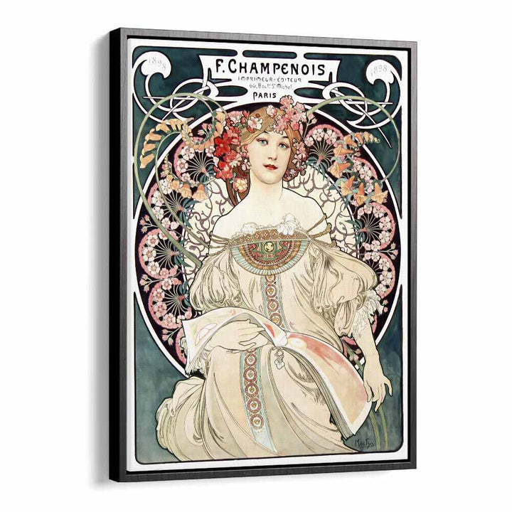 F Champenois Imprimeur Editeur 1898 By Alphonse Mucha Vintage Paintings in Black Floater Frame