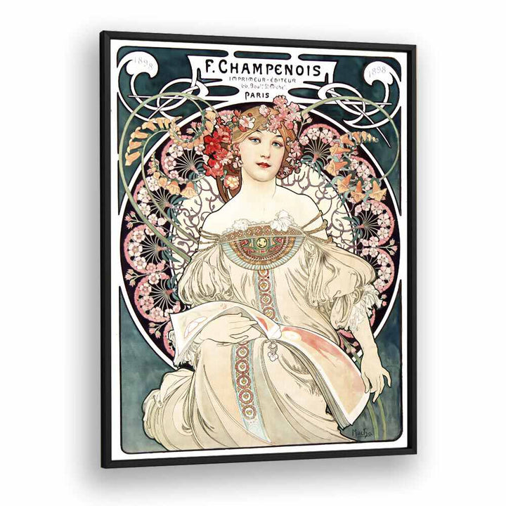 F Champenois Imprimeur Editeur 1898 By Alphonse Mucha Vintage Paintings in Black Plain Frame