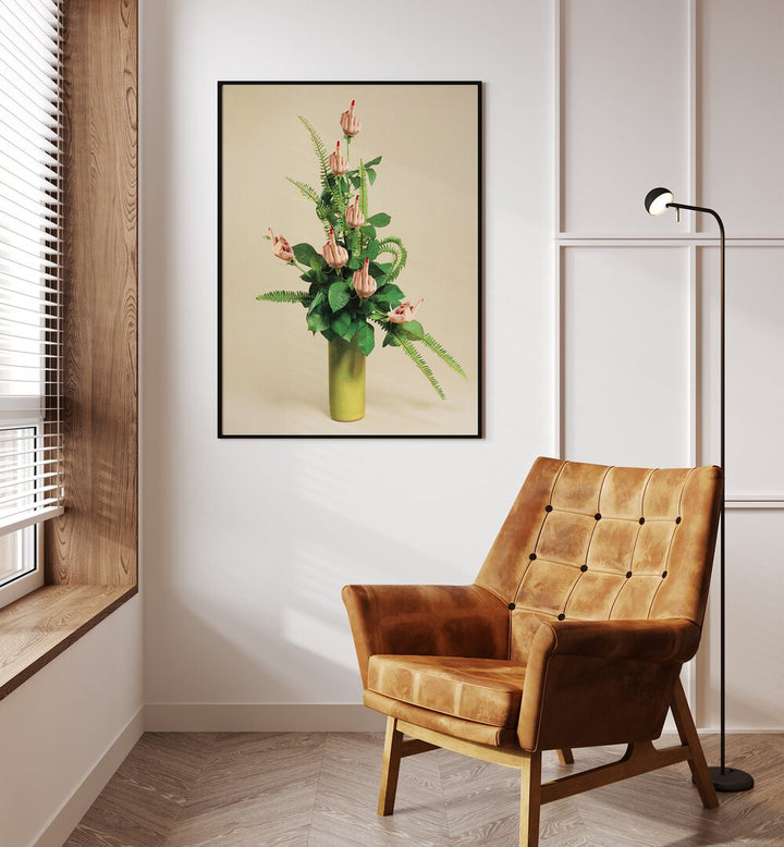 F U Bouquet Surreal Art Painting Artwork in plain black frame beside a window on a white wall