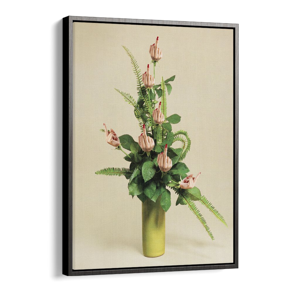 F U Bouquet Surreal Painting Artwork  in Black Floater Frame
