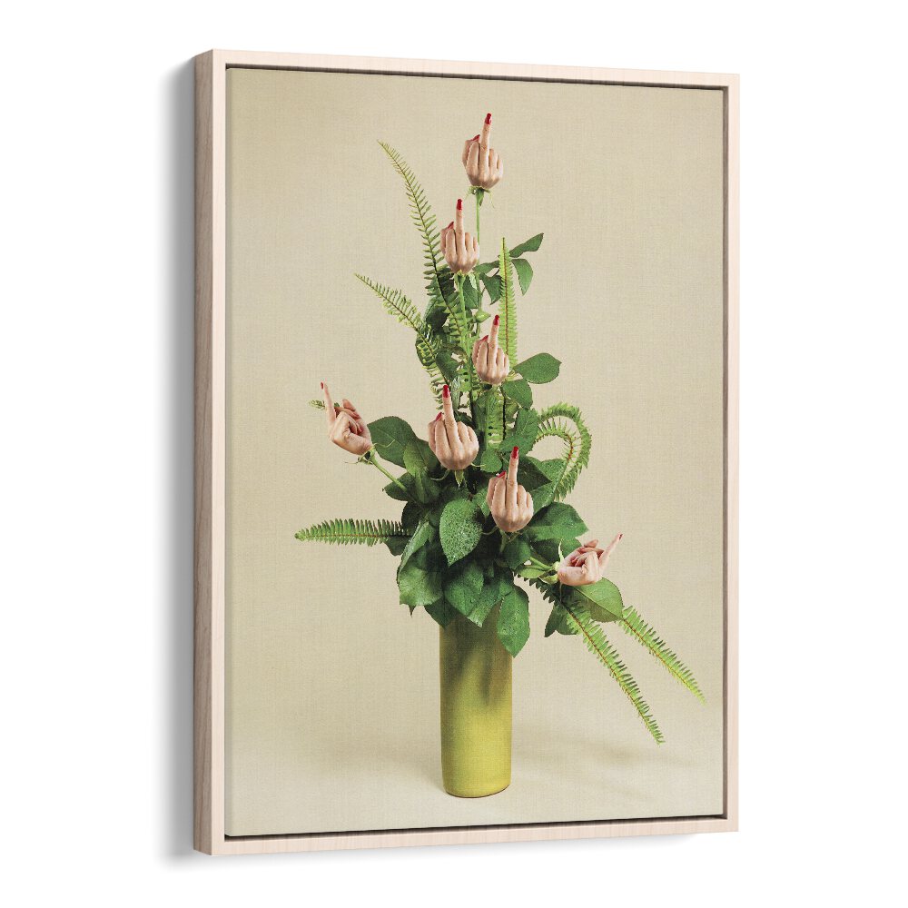 F U Bouquet Surreal Painting Artwork in Oak Wood Floater Frame
