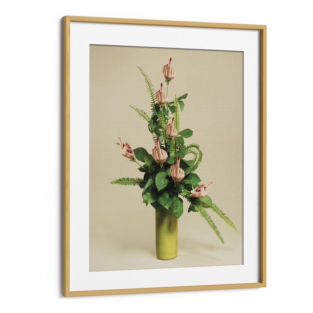 F U Bouquet Surreal Painting Artwork in Oak Wood Frame With Mount