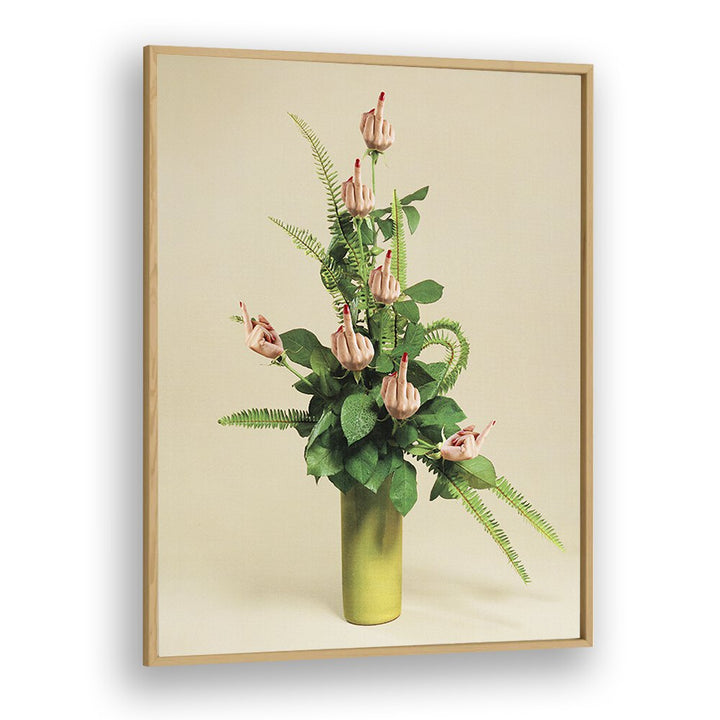 F U Bouquet Surreal Painting Artwork in Oak Wood Plain Frame
