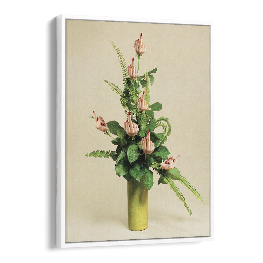 F U Bouquet Surreal Painting Artwork  in White Floater Frame