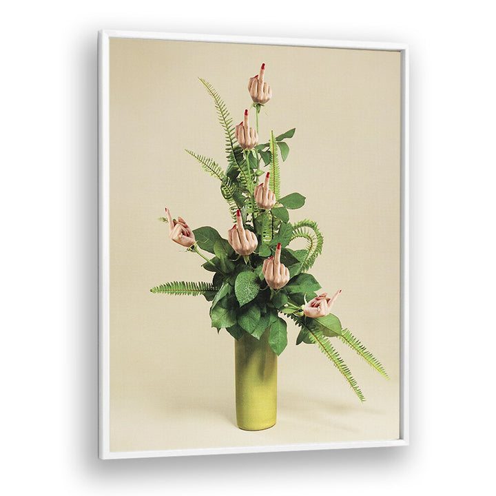 F U Bouquet Surreal Painting Artwork  in White Plain Frame