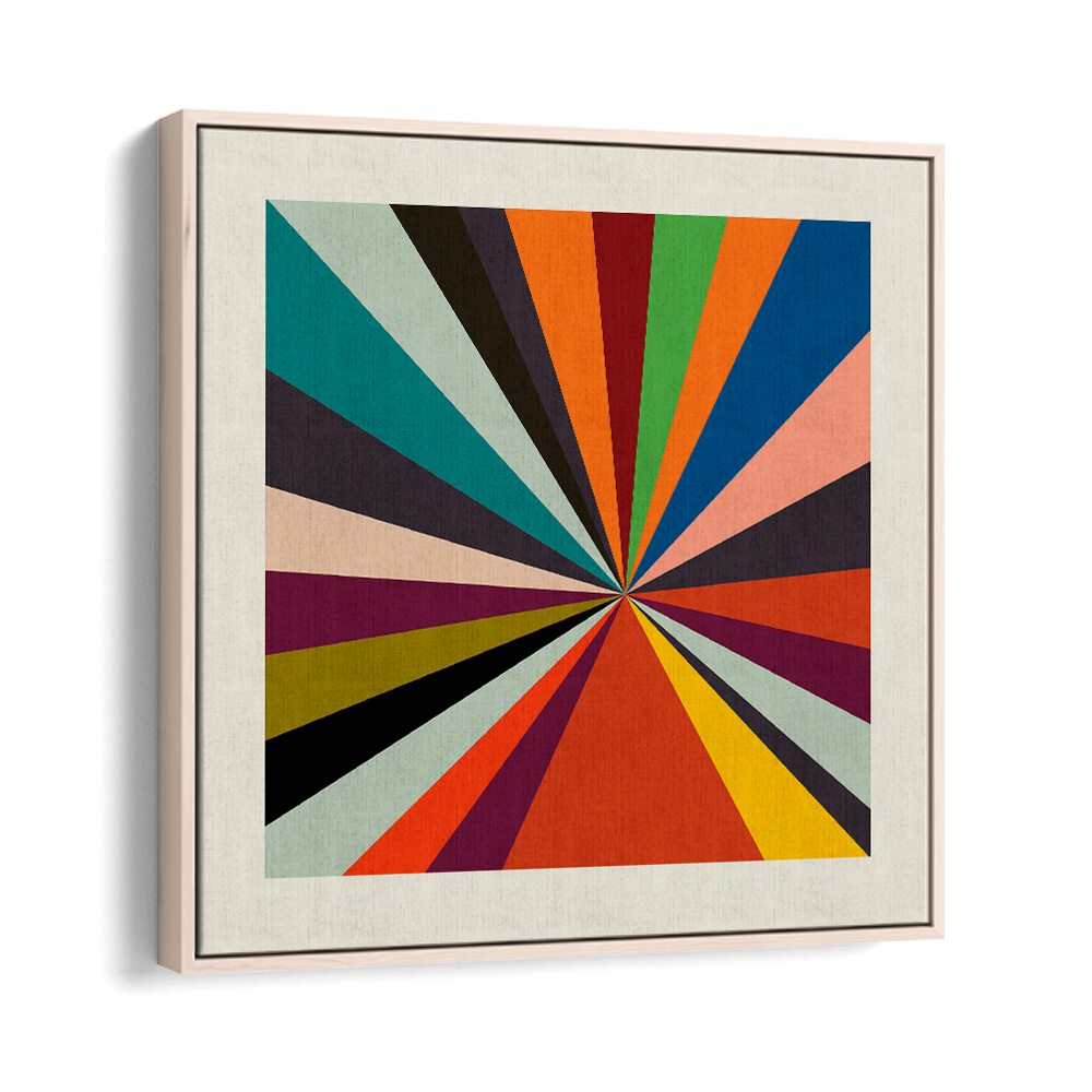 Faces Stripes Minimal Abstract ArtArtwork in Oak Wood Floater Frame
