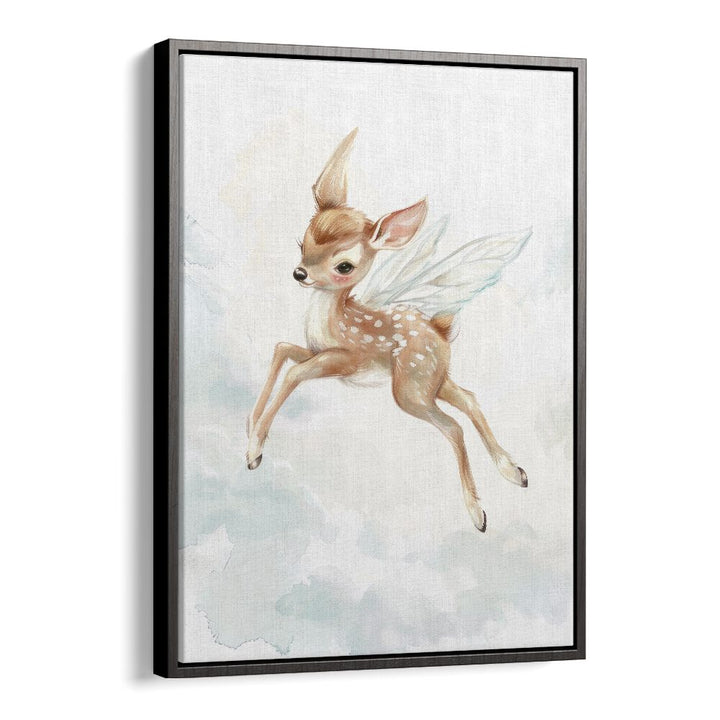 Fawn Fairy Frolic I Kids Art Artwork in Black Floater Frame
