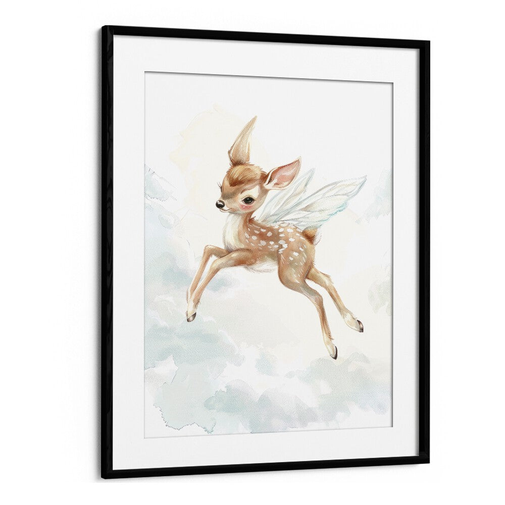 Fawn Fairy Frolic I Kids Art Artwork in Black Frame With Mount
