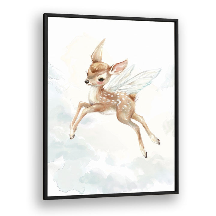 Fawn Fairy Frolic I Kids art Artwork in Black Plain Frame
