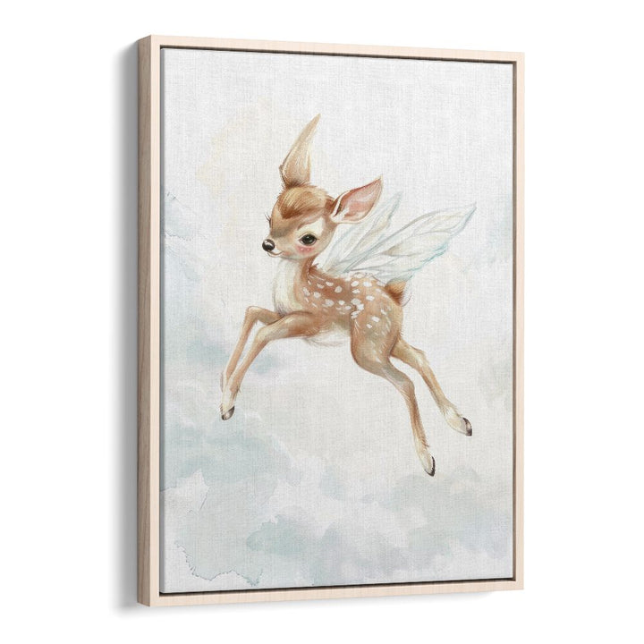 Fawn Fairy Frolic I Kids Art Artwork in Oak Wood Floater Frame
