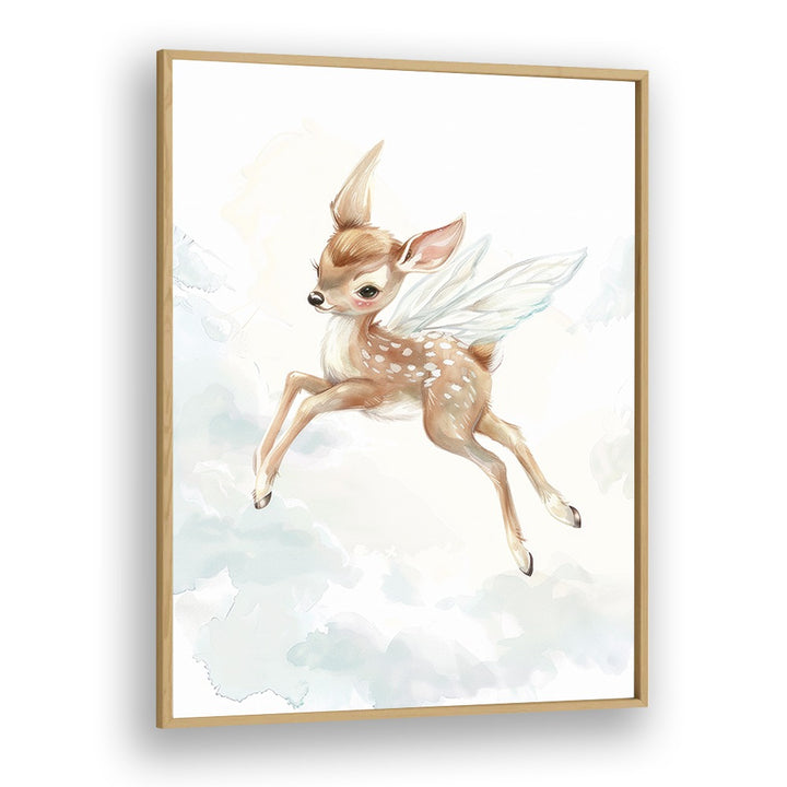 Fawn Fairy Frolic I Kids Art Artwork in Oak Wood Plain Frame
